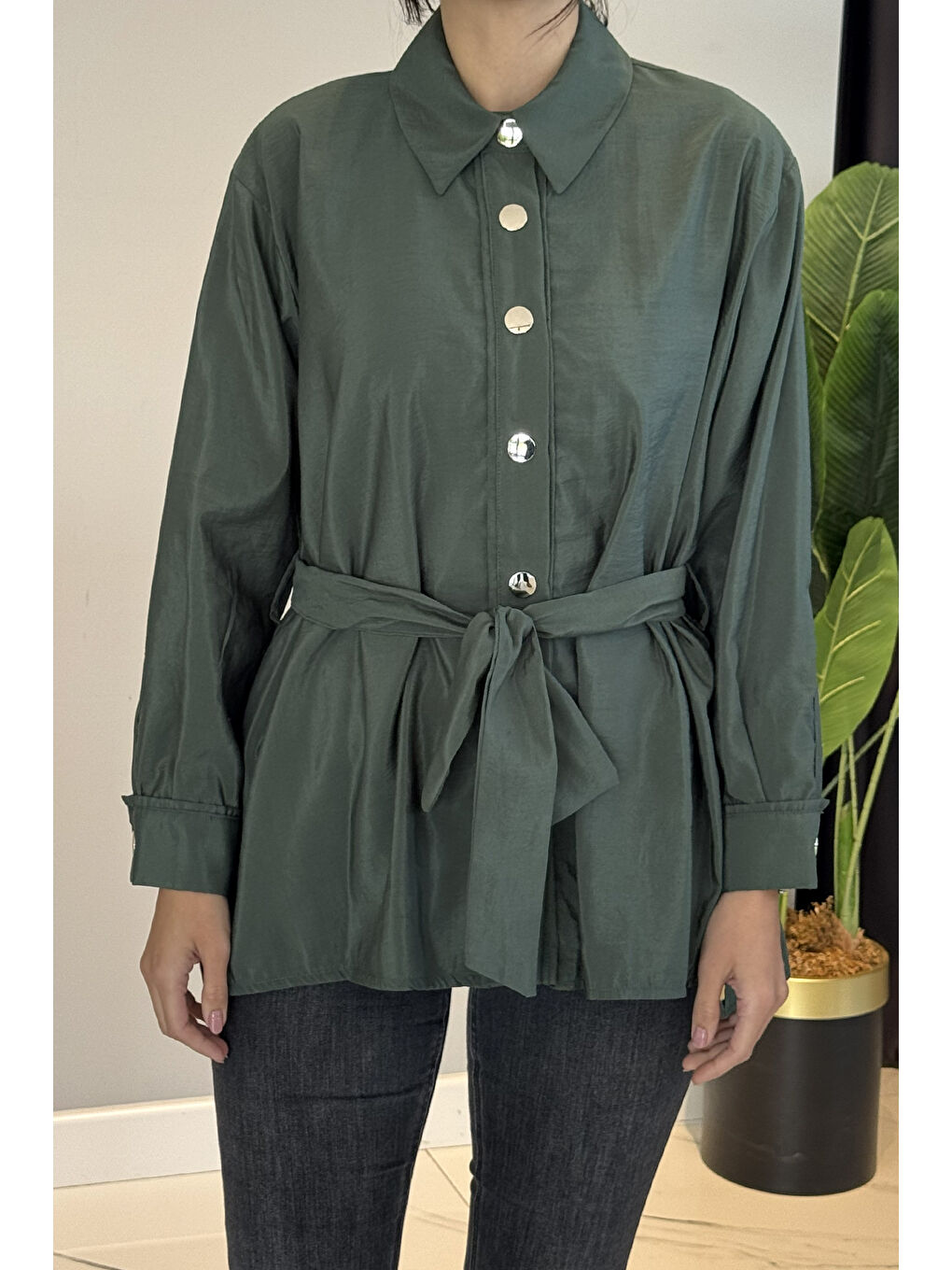 Zımbalı Gömlek Tunik 5889 Yeşil-3