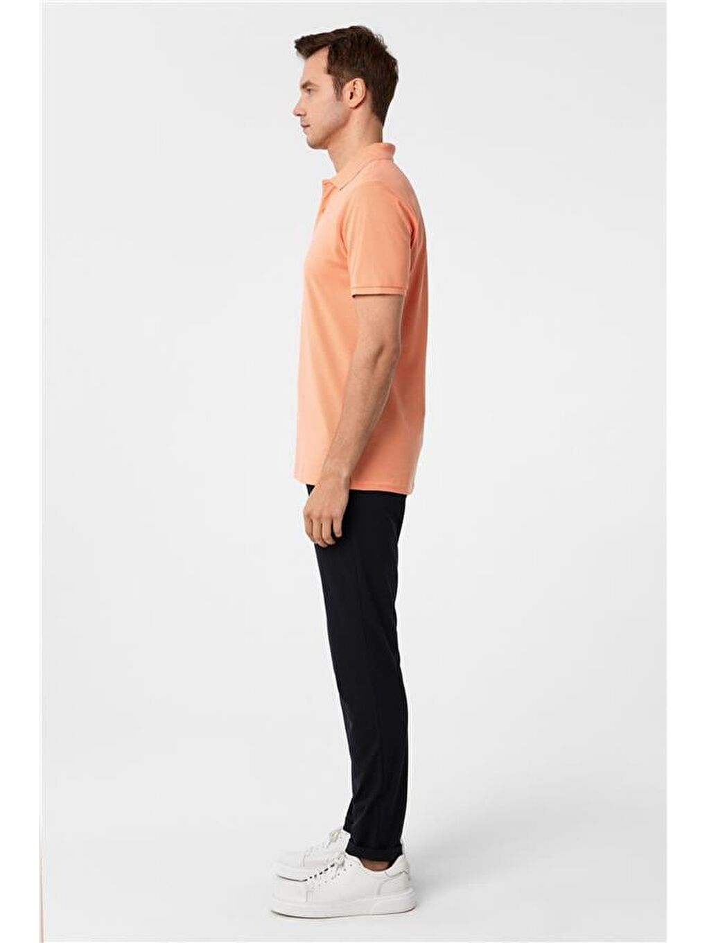 Kahverengi Sütlü Kahve Slim Armürlü Polo Yaka Tişört-3