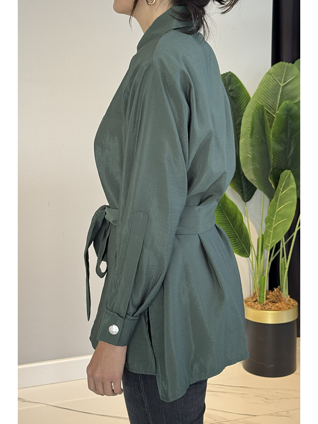 Zımbalı Gömlek Tunik 5889 Yeşil-4