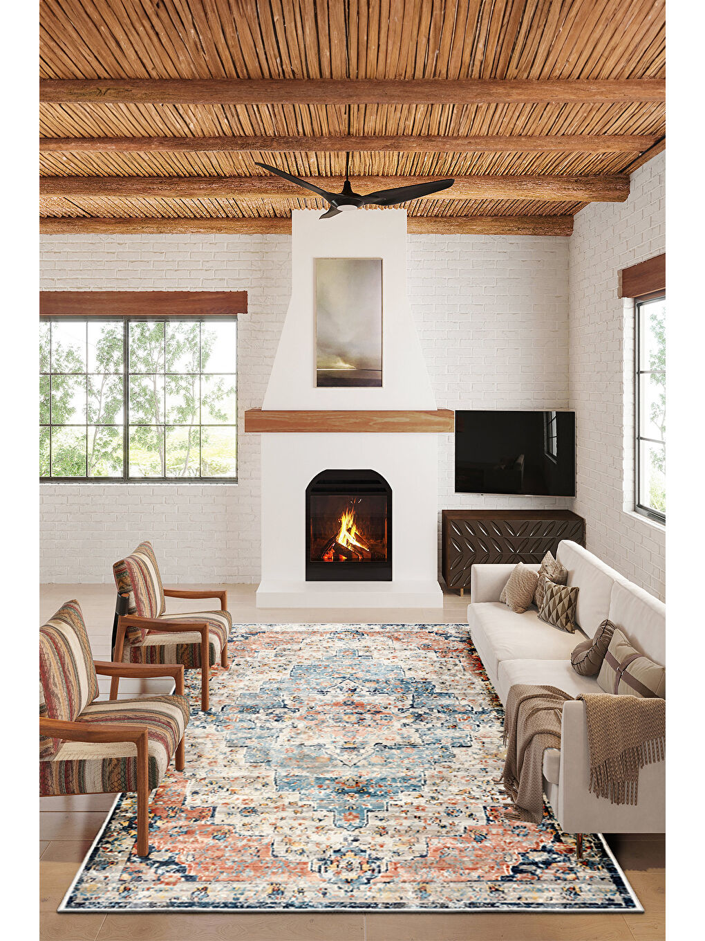 Turuncu Dekoratif Özel Tasarım Yıkanabilir İnce Kaymaz Tabanlı Modern Halı KECE FR23-2