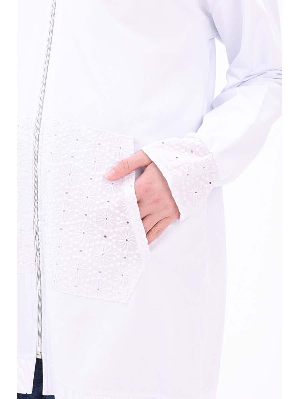 Beyaz-Fisto Detaylı Sweat Hırka-5