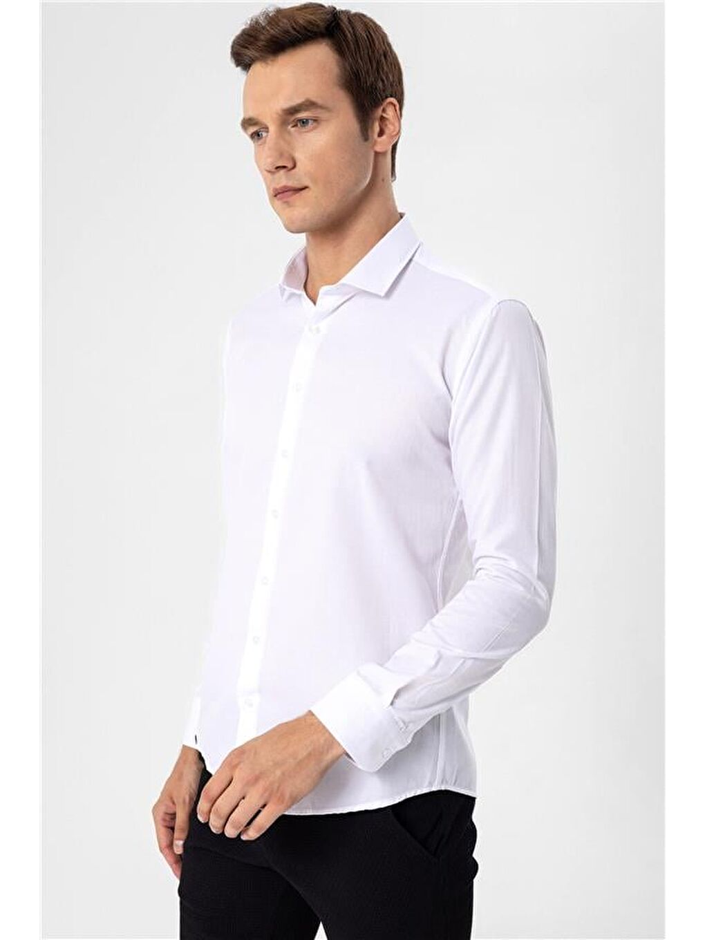 Beyaz Slim Armürlü Klasik Yaka Gömlek-5