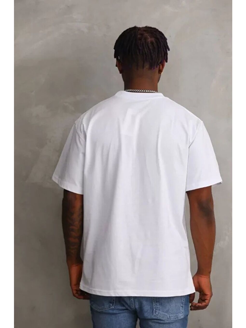 Unisex Baskılı Oversize T-Shirt - Beyaz-1