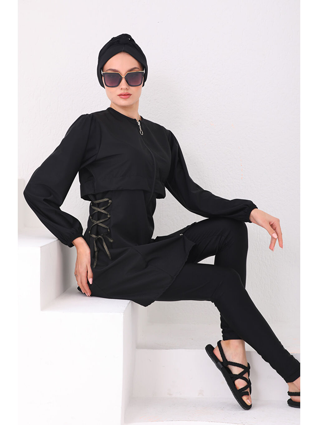 Tam Kapalı Tesettür Mayo Kara 2453 Siyah-1