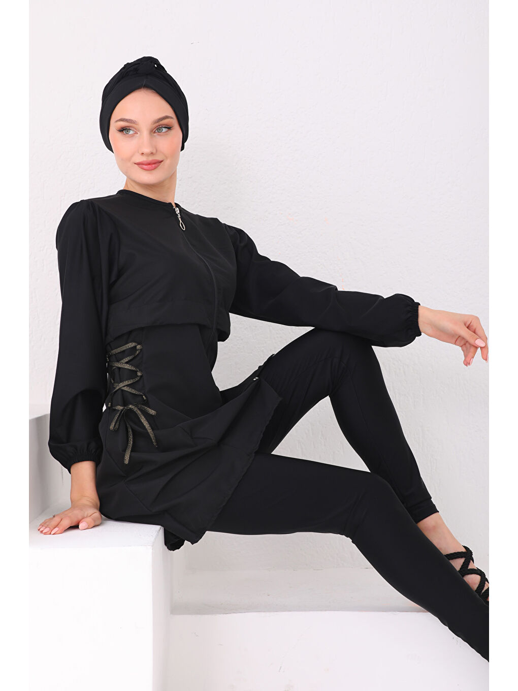 Tam Kapalı Tesettür Mayo Kara 2453 Siyah-4