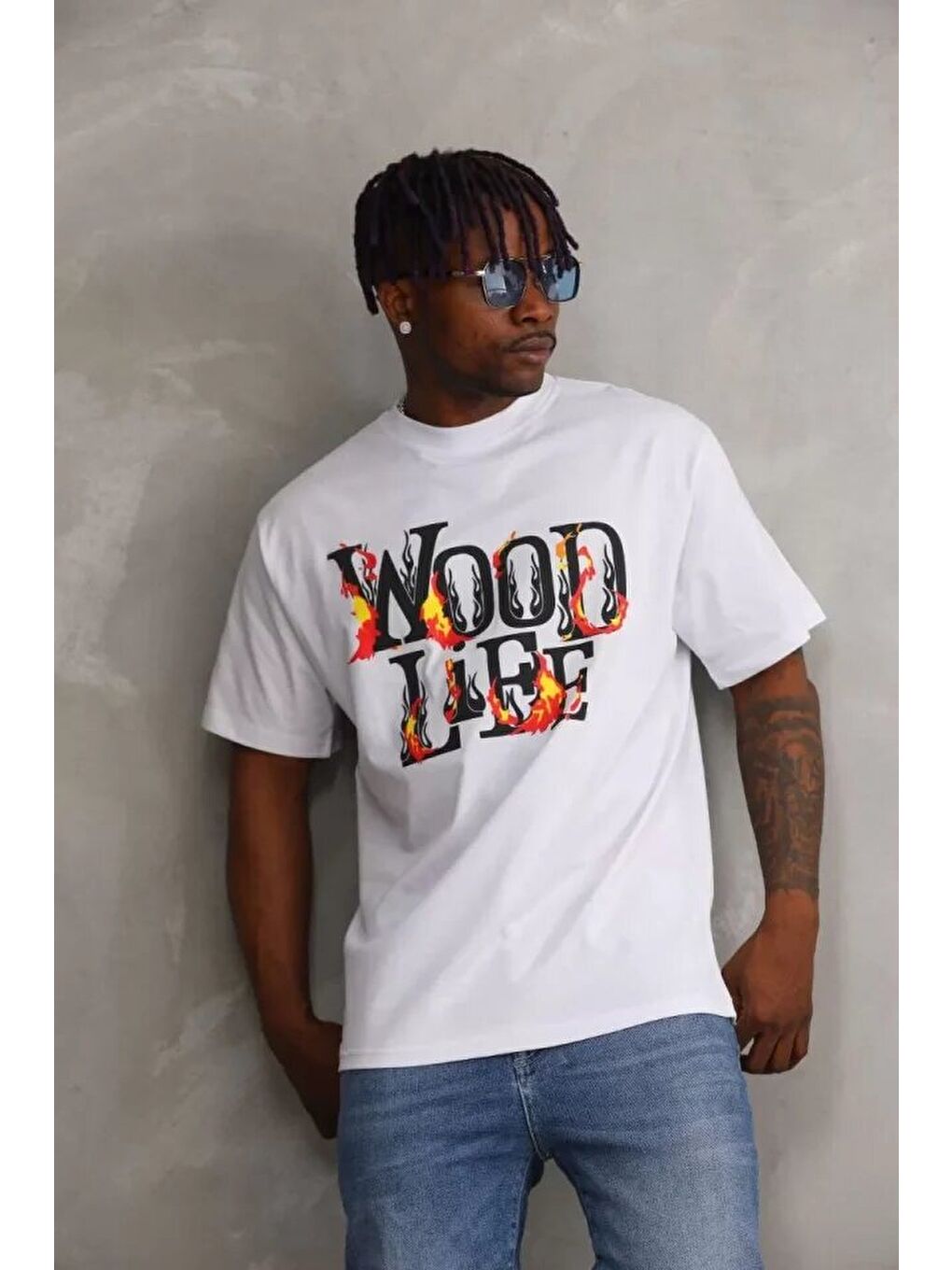 Unisex Baskılı Oversize T-Shirt - Beyaz-2