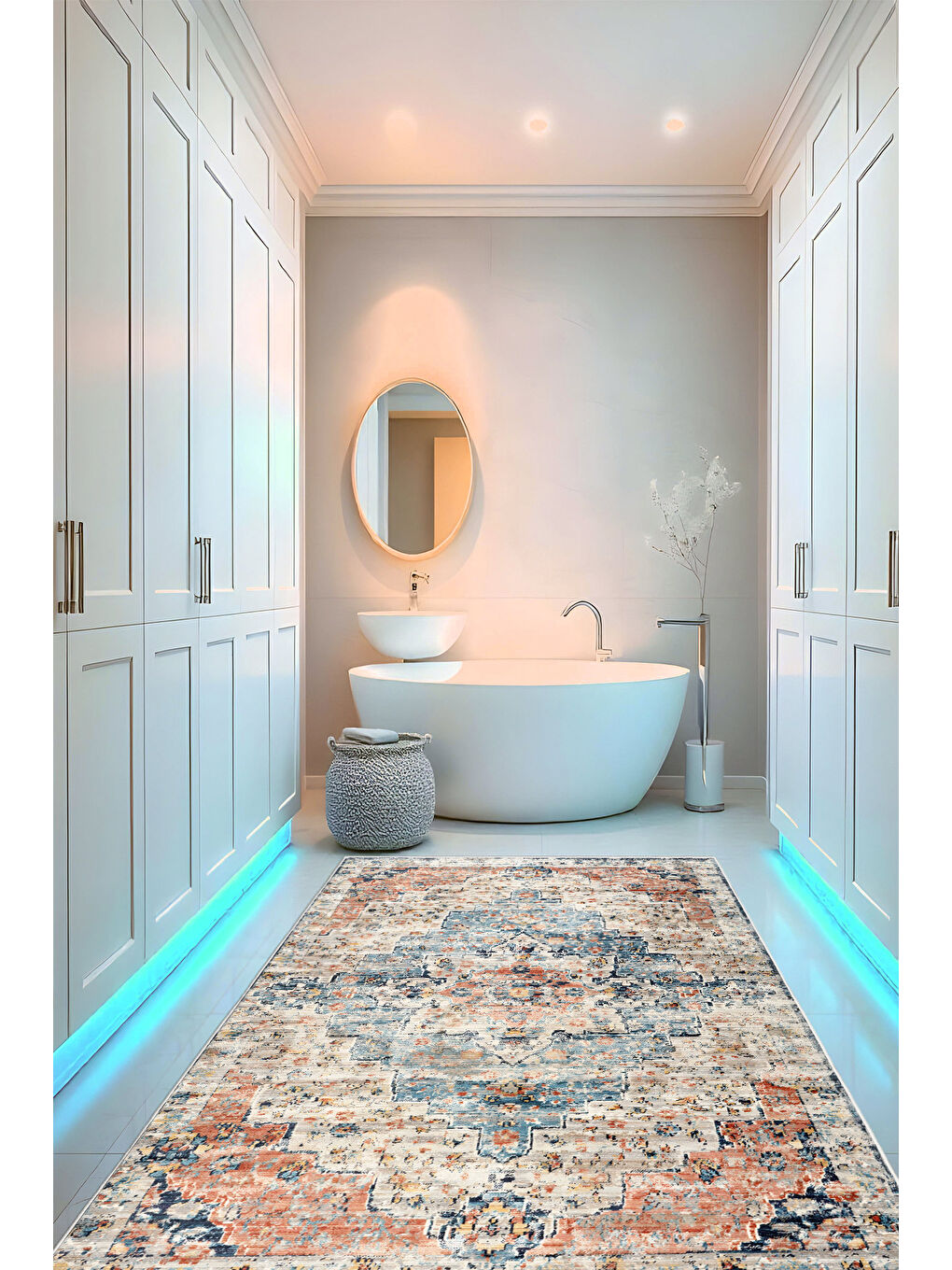 Turuncu Dekoratif Özel Tasarım Yıkanabilir İnce Kaymaz Tabanlı Modern Halı KECE FR23-3