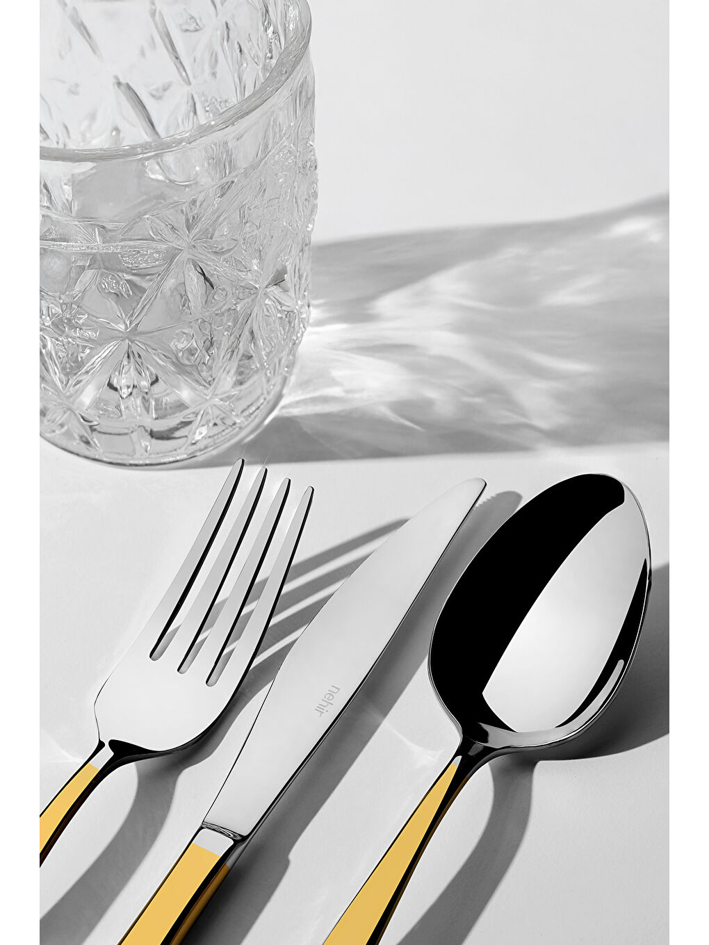 Sarı Zarif Altın Sade 6 Kişilik 36 Parça Kutulu Çatal Kaşık Bıçak Takımı-1