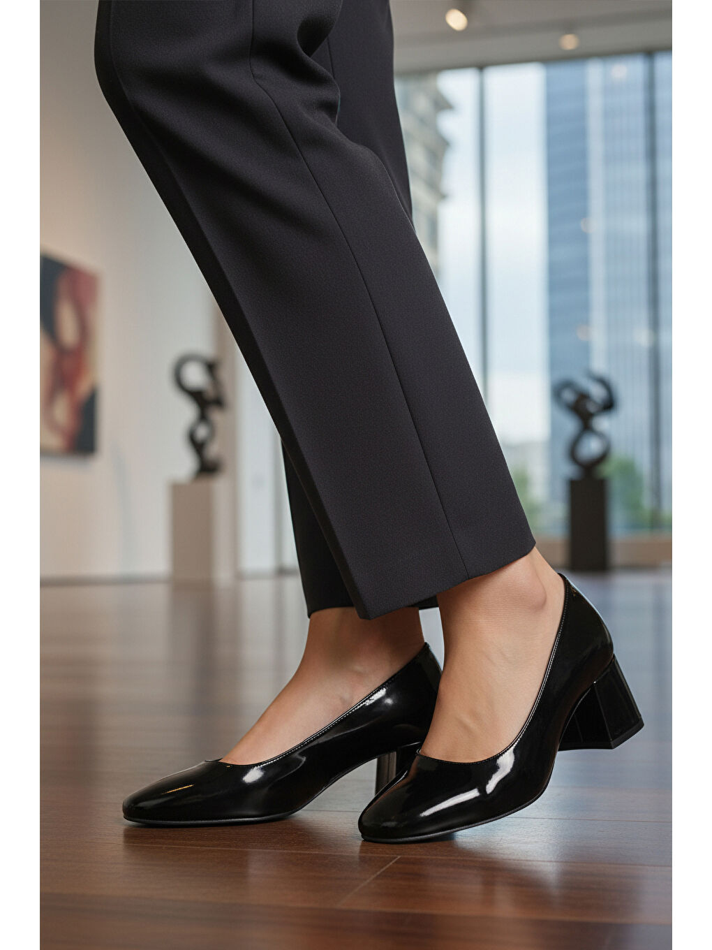 Siyah Rugan Kalın Topuklu Kadın Abiye Ayakkabı 695042 Z-2