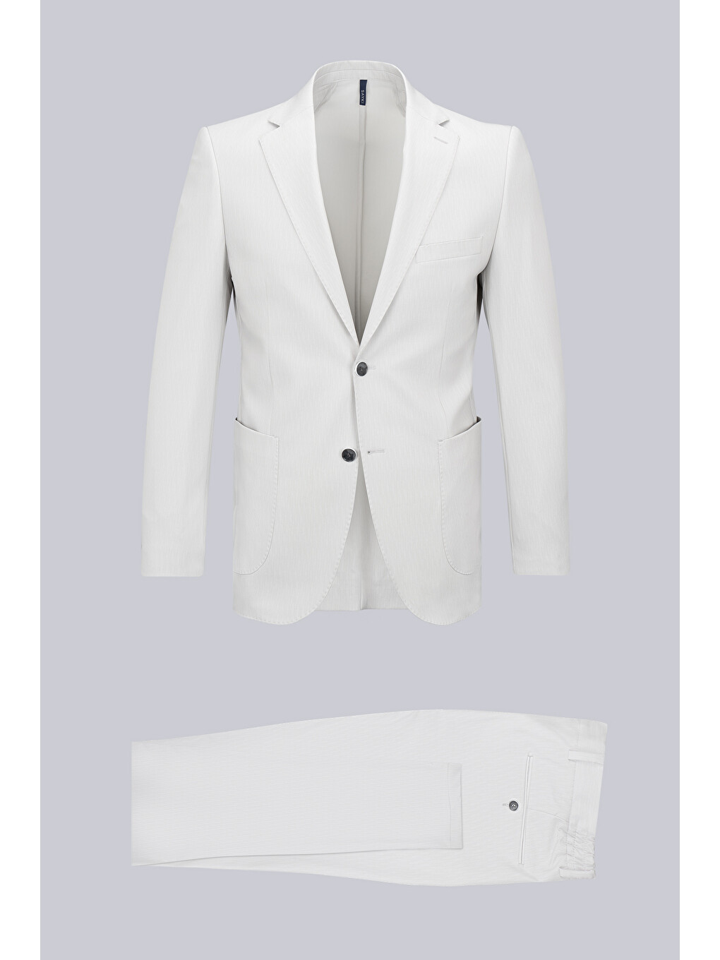 Bej Slim Fit Çizgili Mono Yaka Takım Elbise