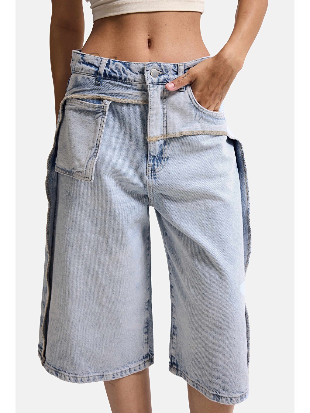 Mavi Kadın Ice 4s6-3 Maxi Baggy Bermuda Tasarım Denim Jort-1