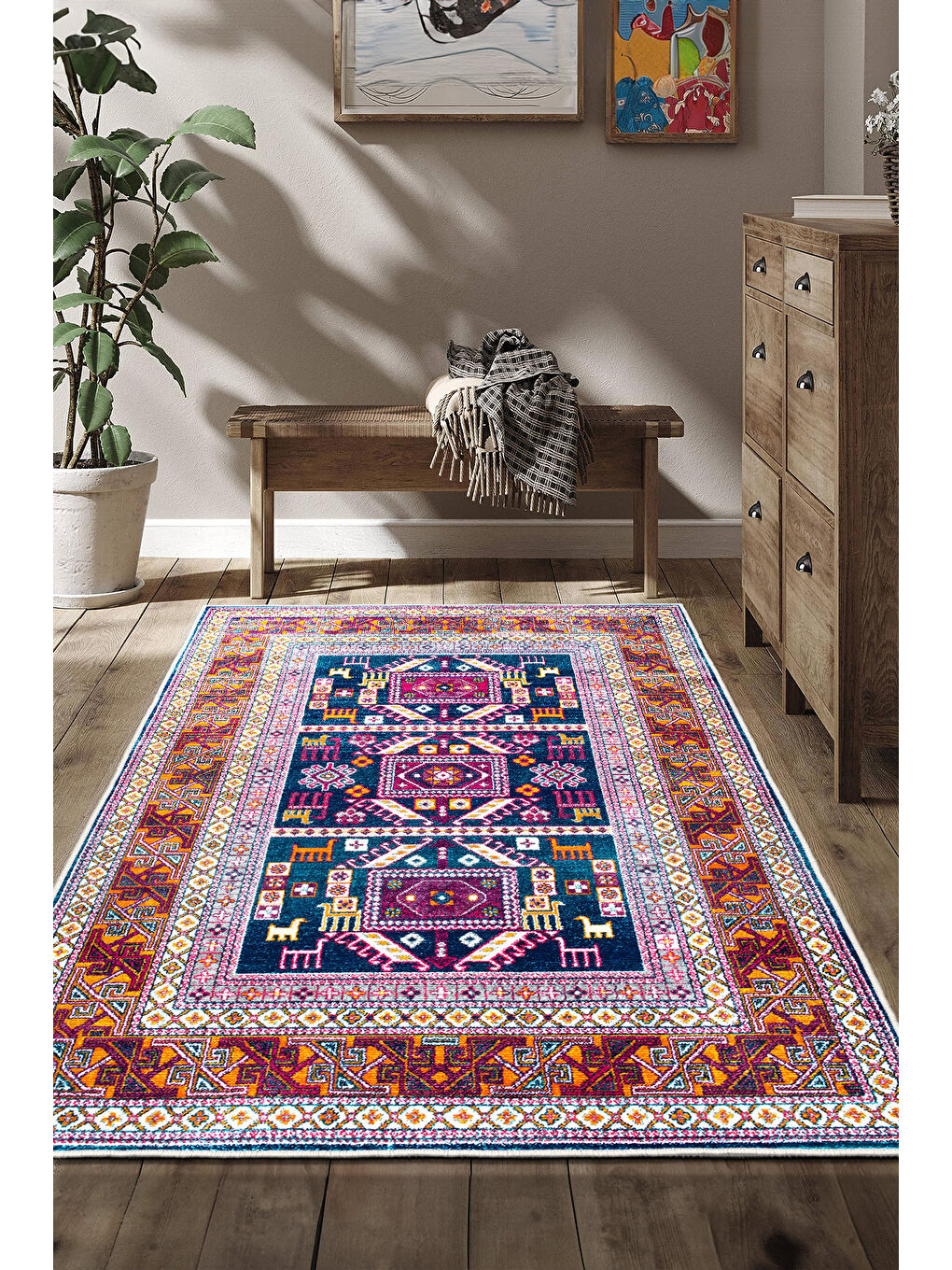 Mor Dekoratif Özel Tasarım Yıkanabilir İnce Kaymaz Tabanlı Modern Halı KECE FR22-1