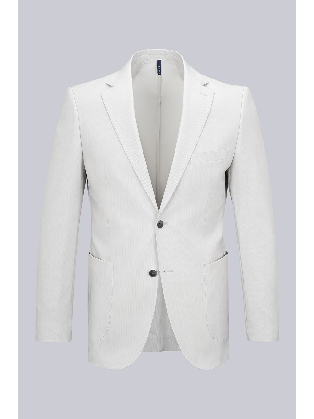Bej Slim Fit Çizgili Mono Yaka Takım Elbise-1