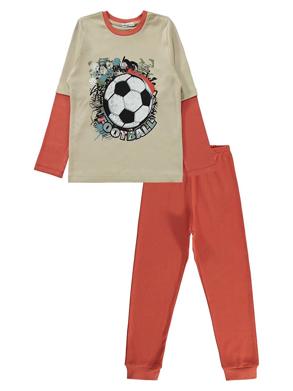 Kahverengi Boys Erkek Çocuk Pijama Takımı 6-9 Yaş Kiremit