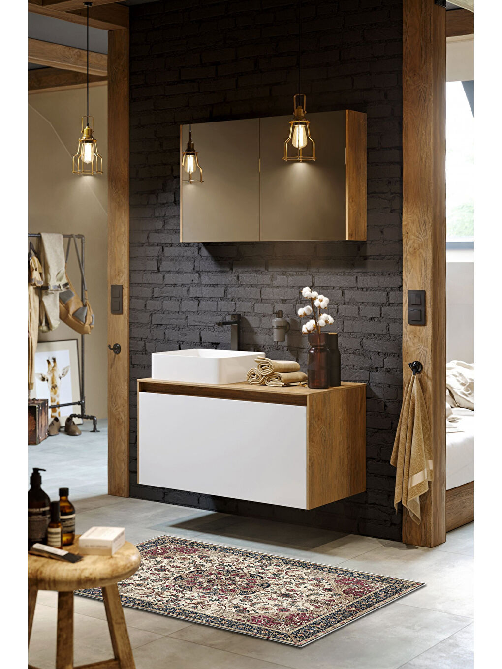 Bej Dekoratif Özel Tasarım Yıkanabilir İnce Kaymaz Tabanlı Modern Halı KECE FR17-3