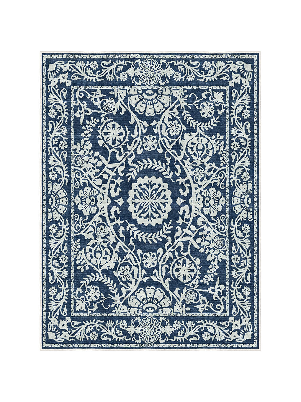 Lacivert Dekoratif Özel Tasarım Yıkanabilir İnce Kaymaz Tabanlı Modern Halı KECE FR23