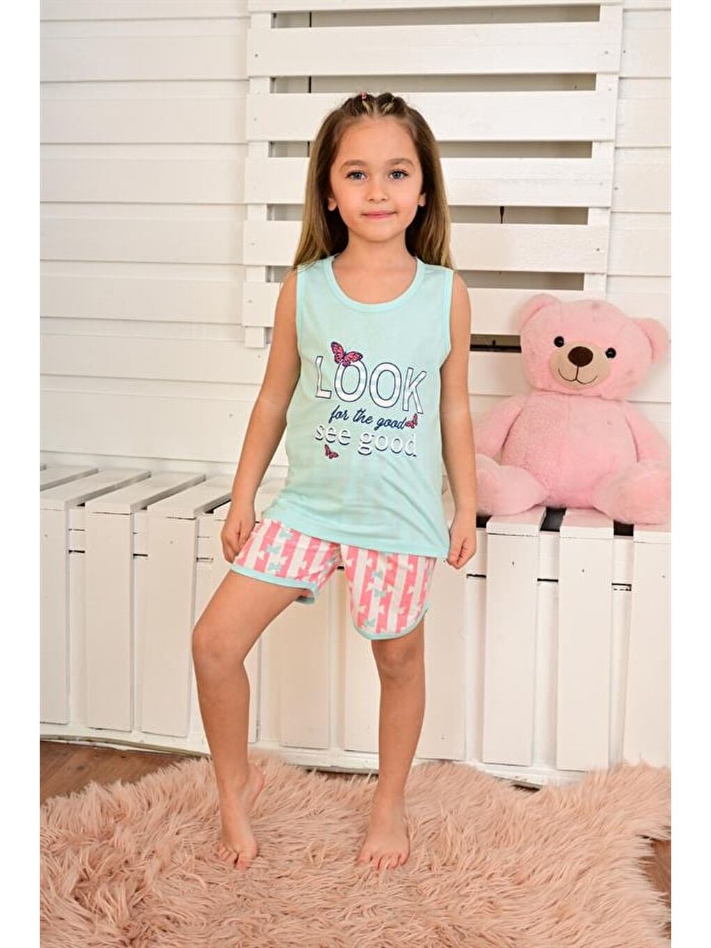 Yeşil Kız Çocuk Askılı Pijama Takımı Look See Good Mint