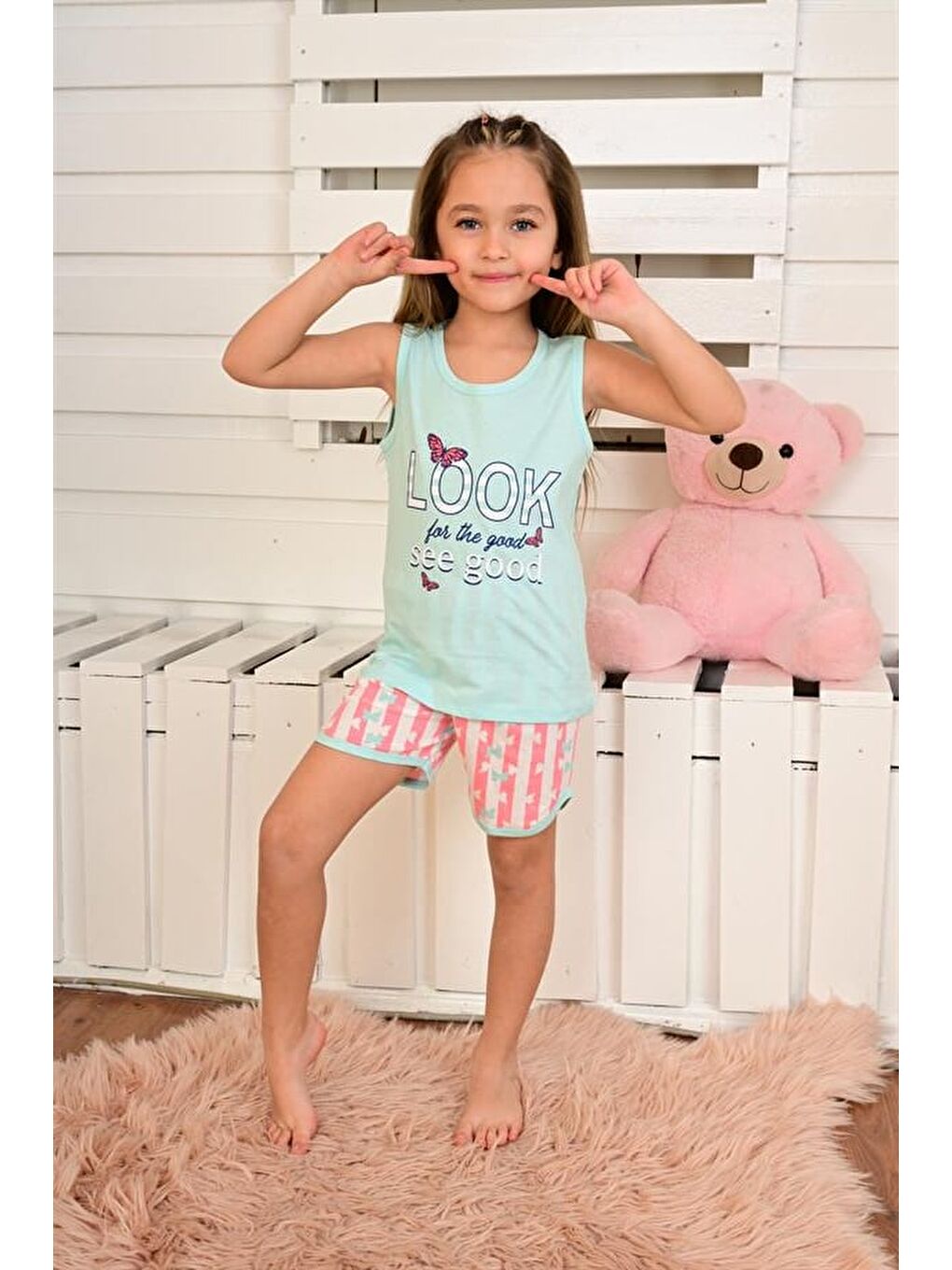 Yeşil Kız Çocuk Askılı Pijama Takımı Look See Good Mint-1