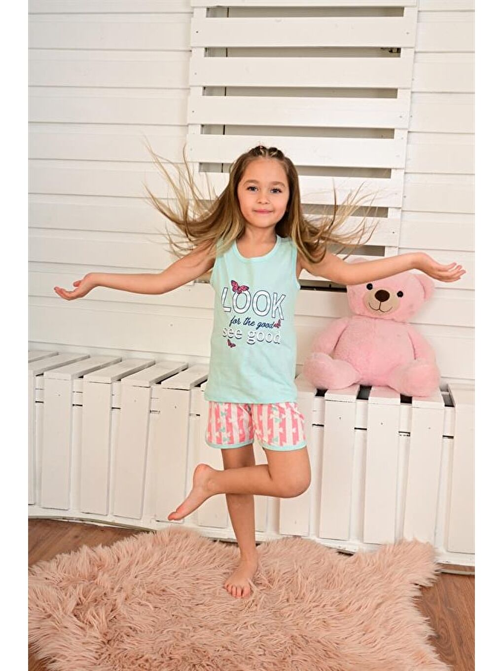 Yeşil Kız Çocuk Askılı Pijama Takımı Look See Good Mint-2