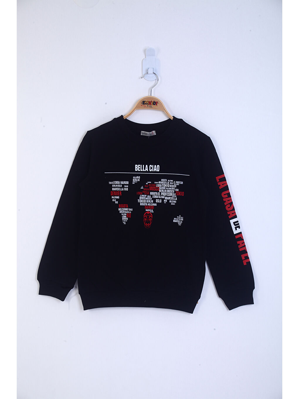 Siyah Erkek Çocuk Bella Ciao Baskılı Sweatshirt-1