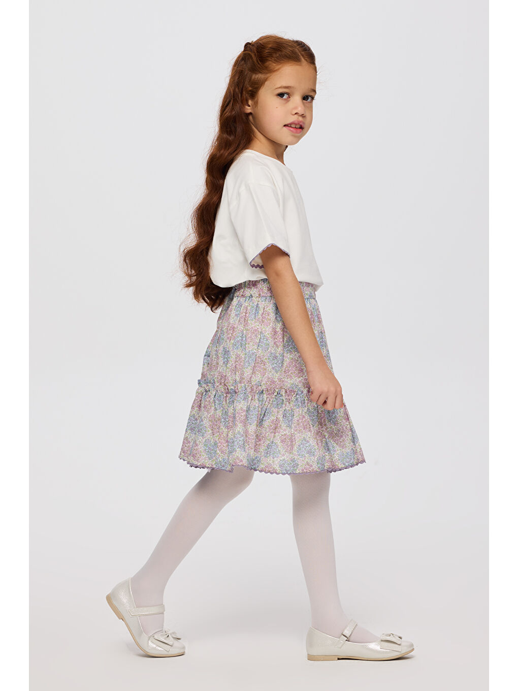 Lila Liberty Kumaş Çiçek Desenli Kız Çocuk Etek-1