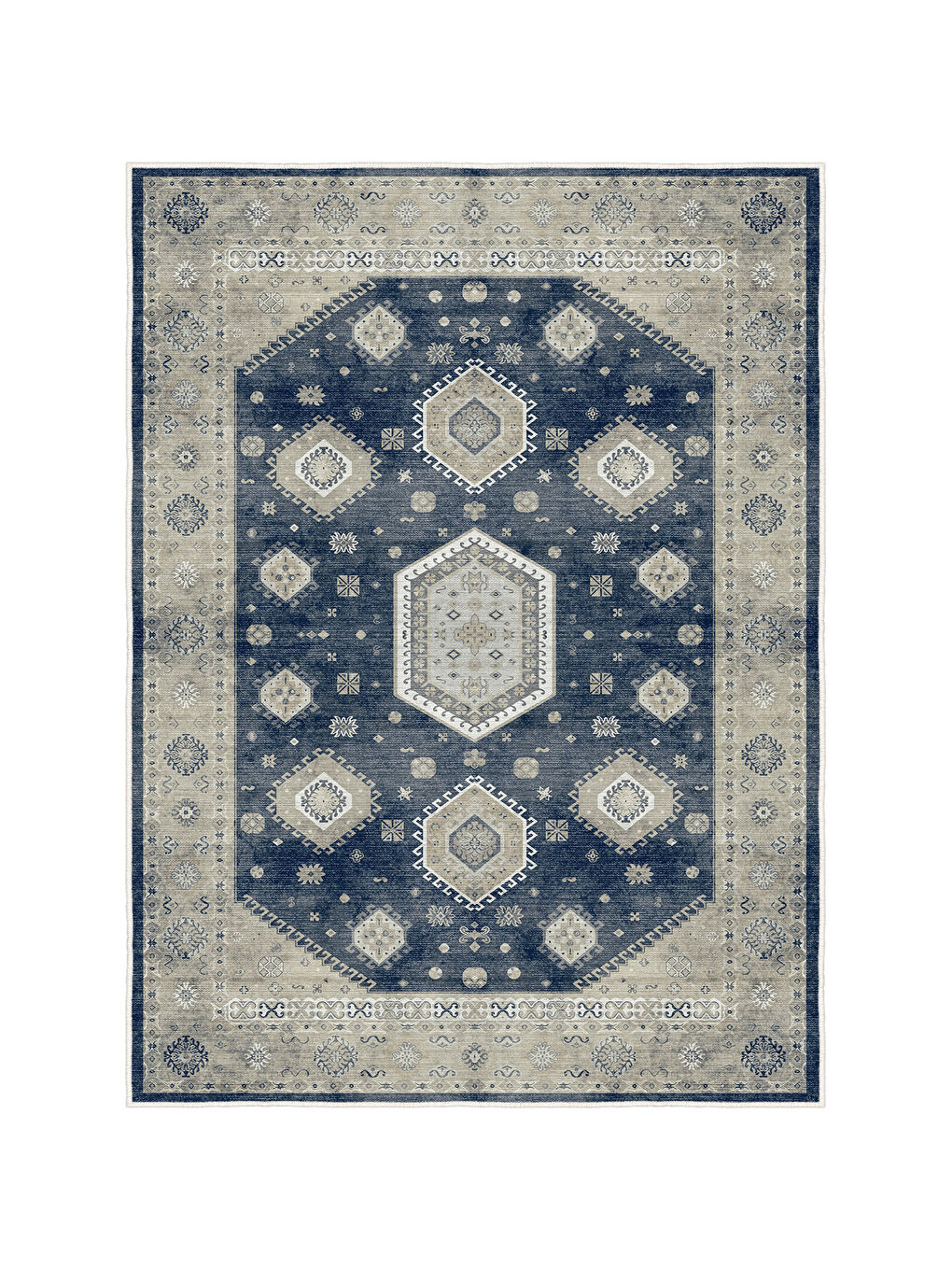 Lacivert Dekoratif Özel Tasarım Yıkanabilir İnce Kaymaz Tabanlı Modern Halı KECE FR24