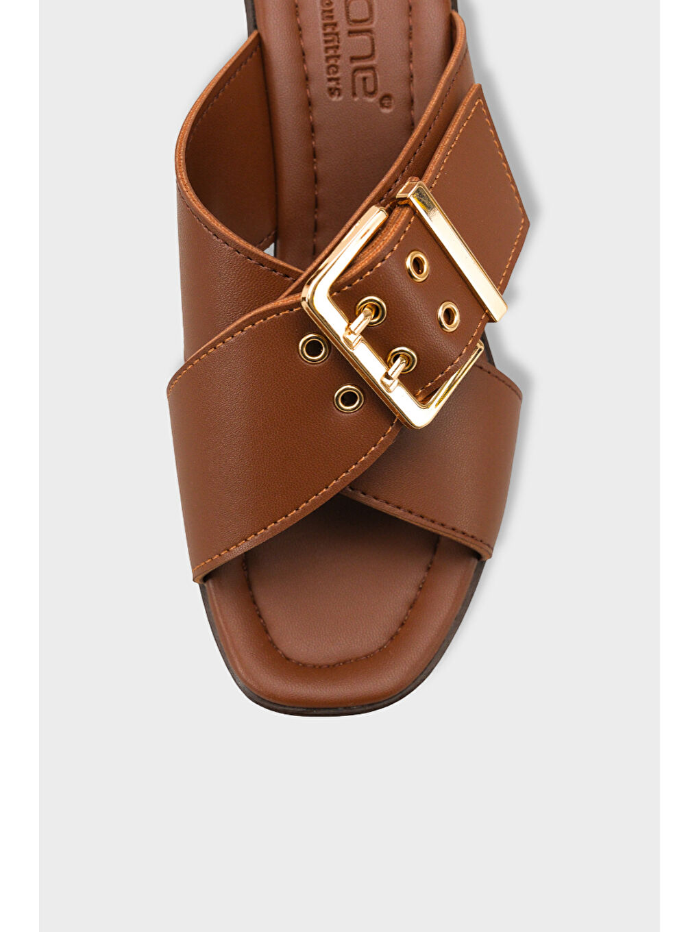 Kahverengi Marlo Platform Çapraz Bantlı Metal Tokalı Kadın Terlik-2