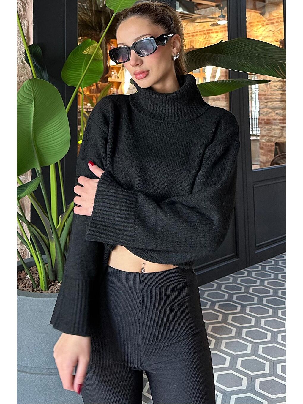 Siyah Boğazlı Kadın Triko Kazak Mg2255-1