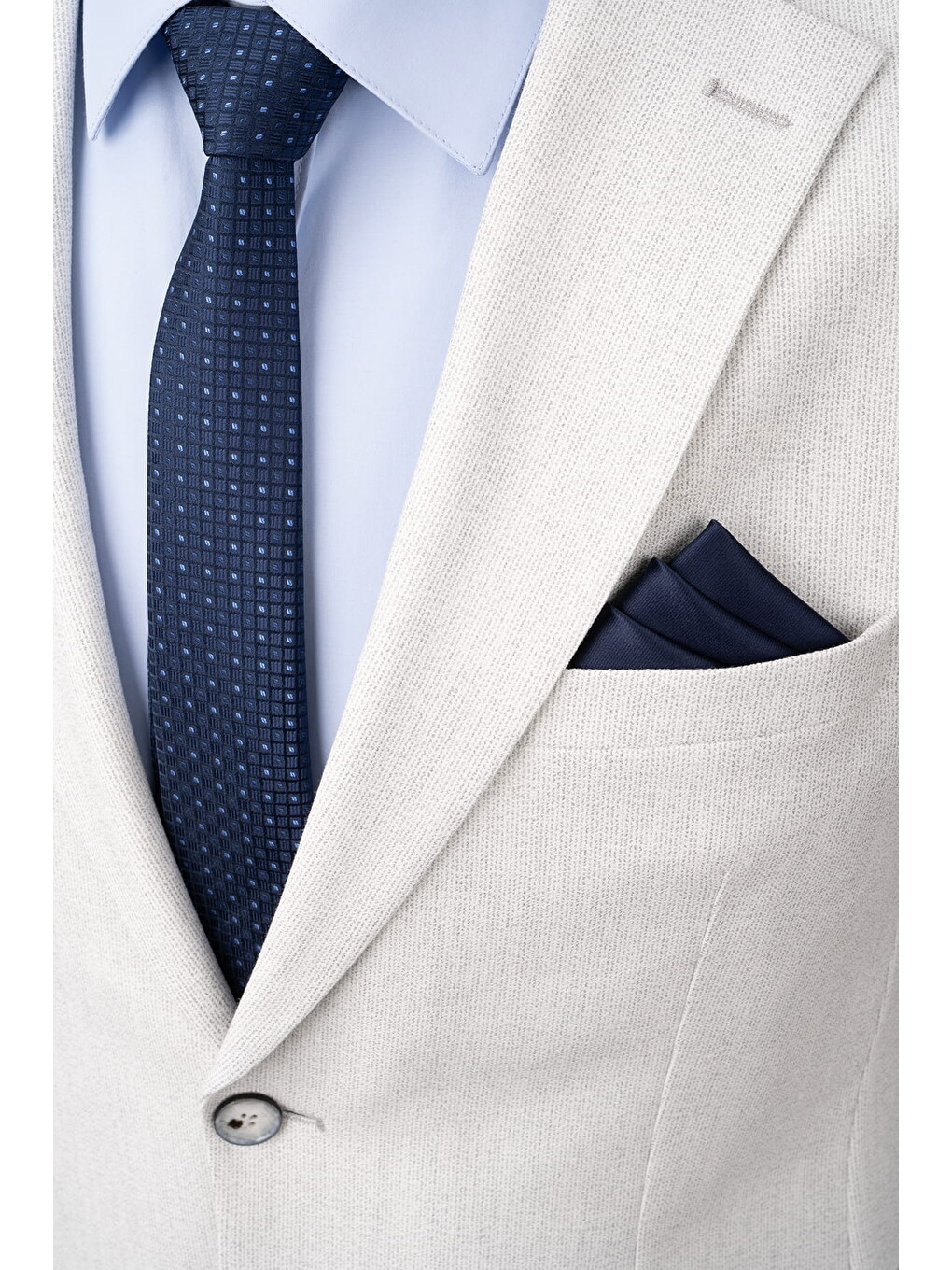 Bej Taş Slim Fit Mono Yaka Klasik Takım Elbise-1