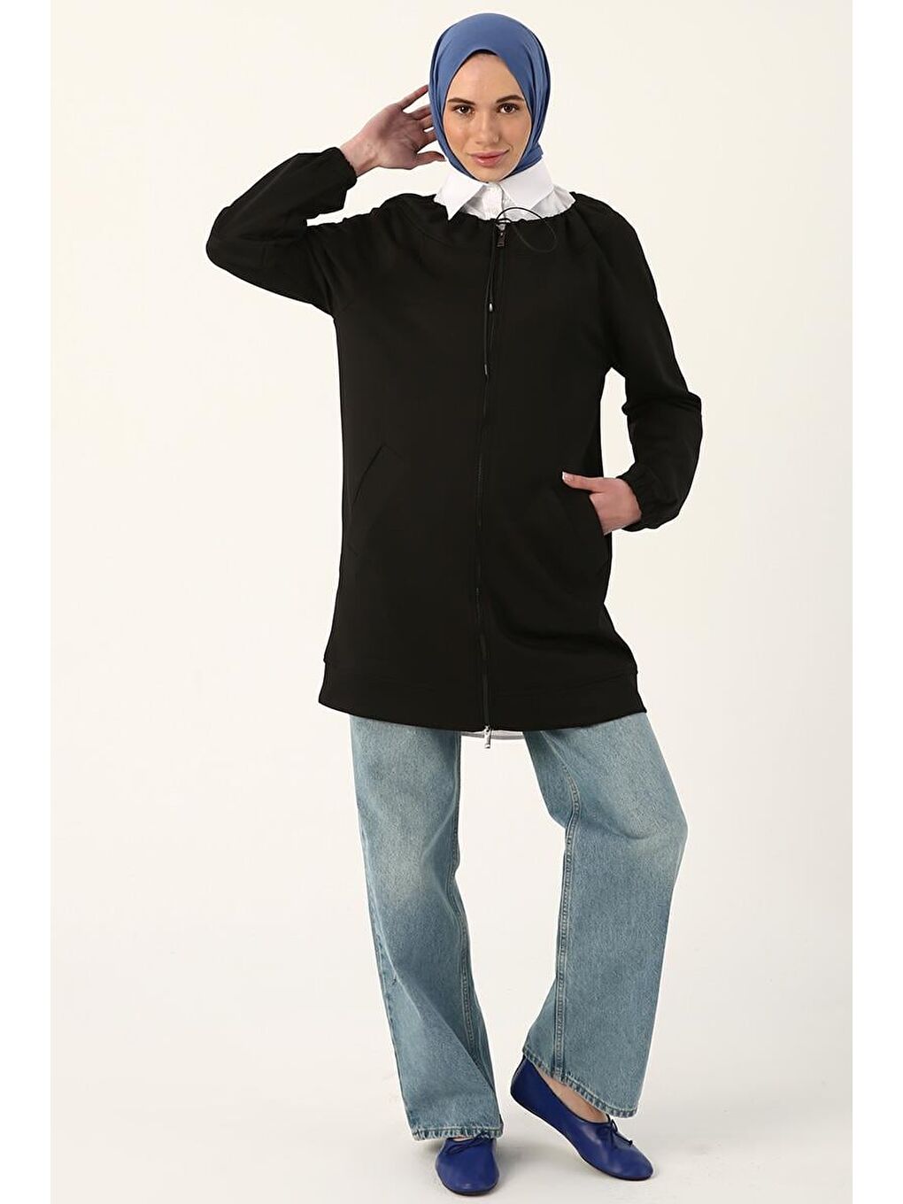 Siyah-Fermuarlı Scuba Hırka