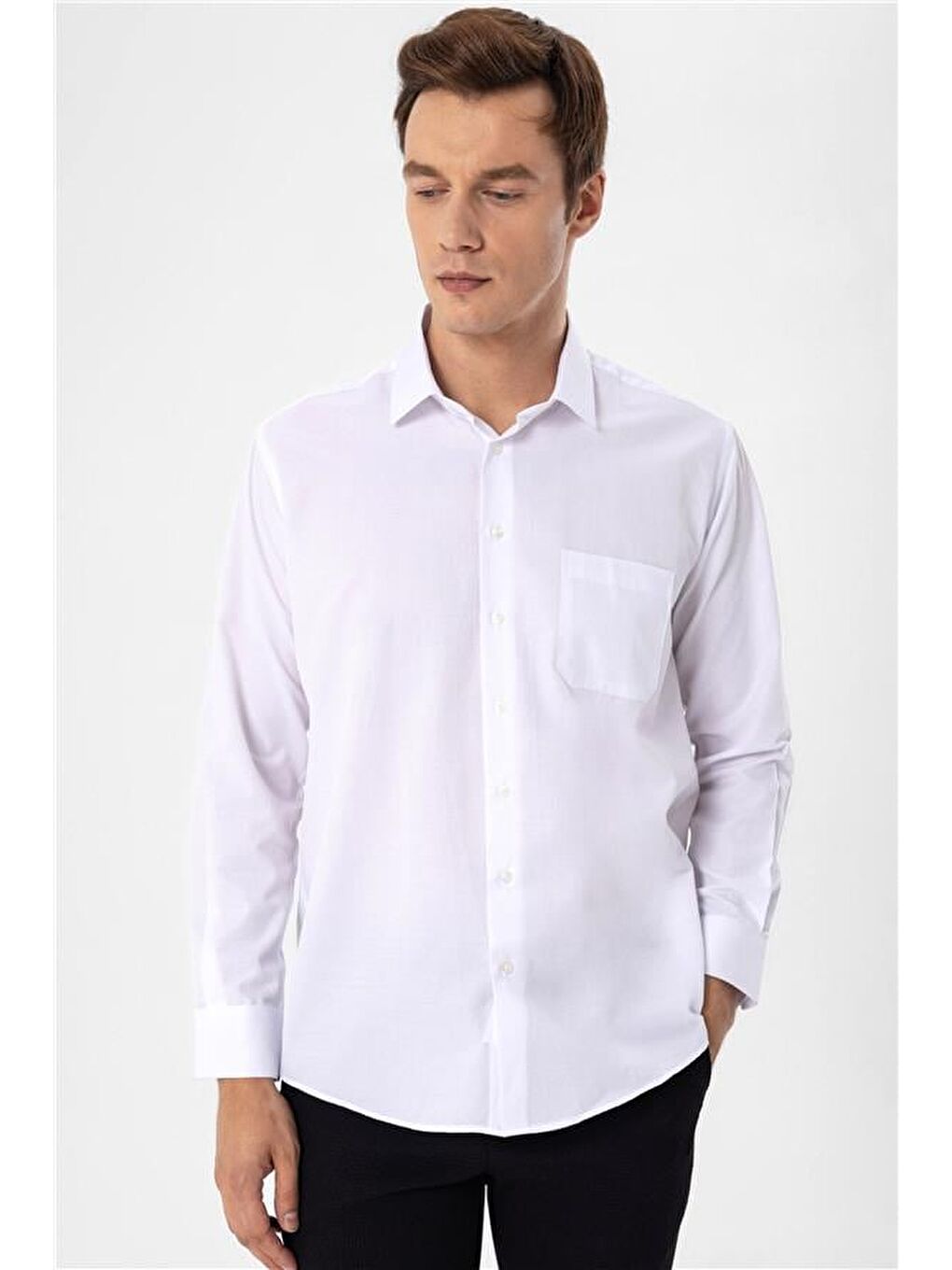 Beyaz Regular Armürlü Klasik Yaka Gömlek-2