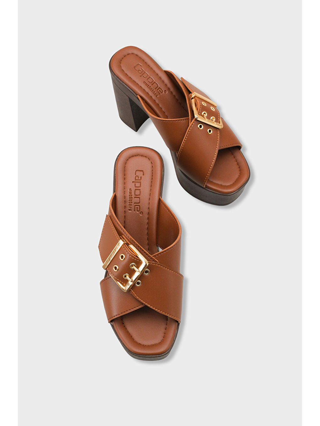 Kahverengi Marlo Platform Çapraz Bantlı Metal Tokalı Kadın Terlik-4