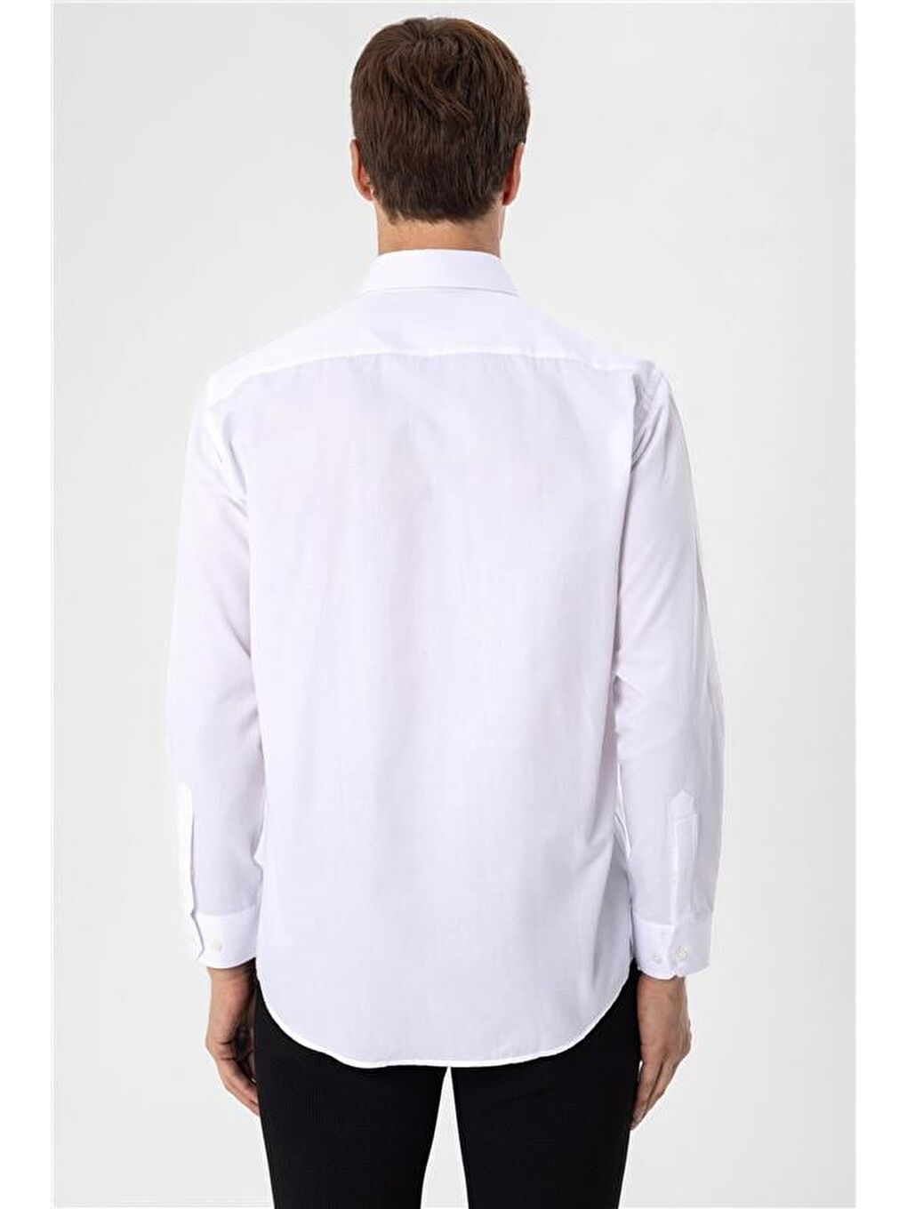 Beyaz Regular Armürlü Klasik Yaka Gömlek-7