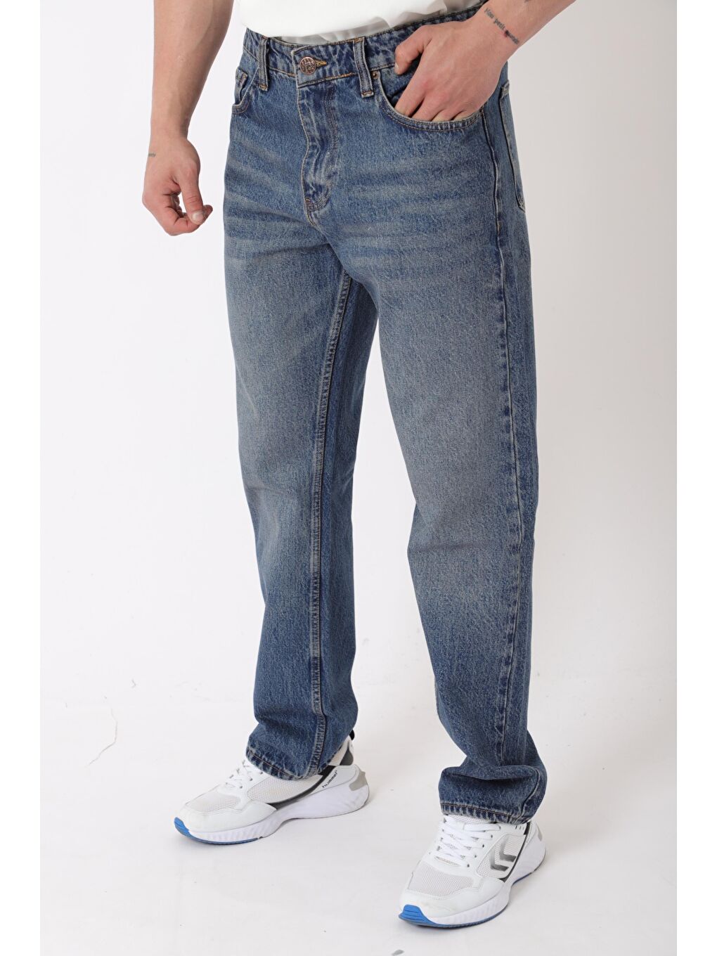 Turkuaz Rahat Baggy %100 Pamuk Jean Pantolon MM_0405-3