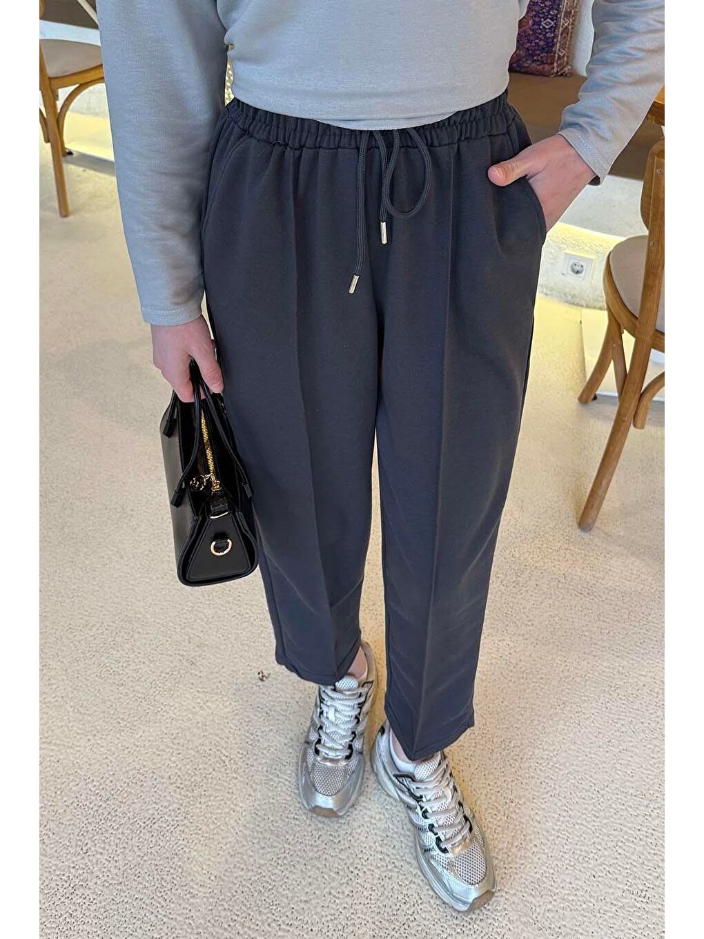 Çıma Detaylı Kordonlu Eşofman Altı Antrasit-2