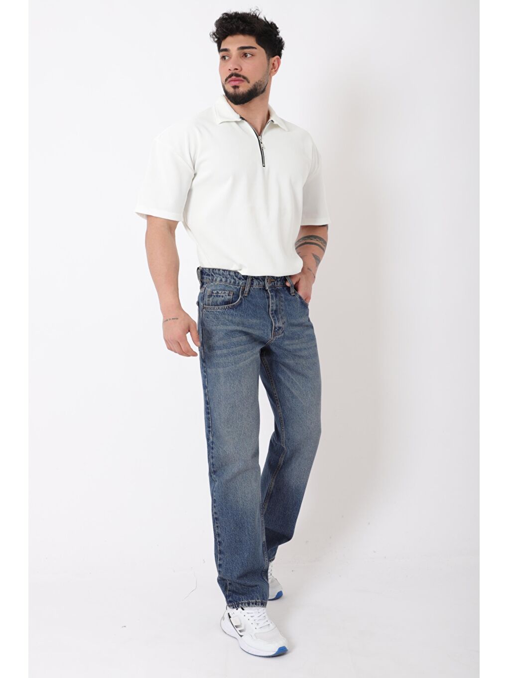 Turkuaz Rahat Baggy %100 Pamuk Jean Pantolon MM_0405-4