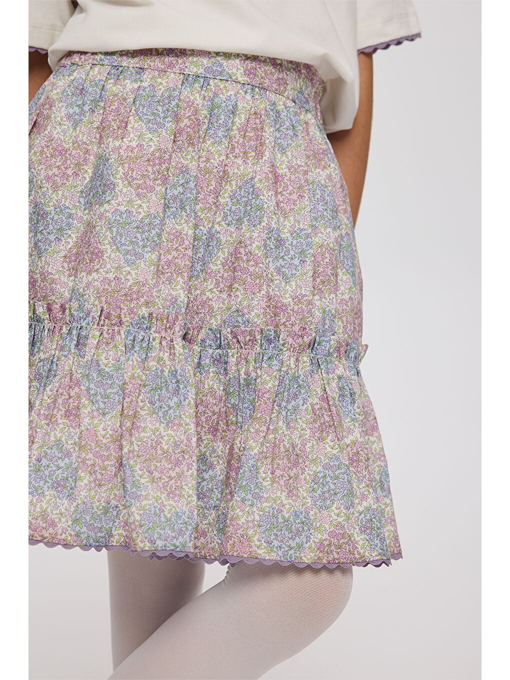 Lila Liberty Kumaş Çiçek Desenli Kız Çocuk Etek-5