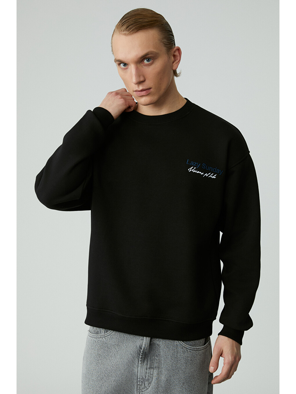 Lazyness Erkek Yuvarlak Yaka 3 İplik Siyah Sweatshirt