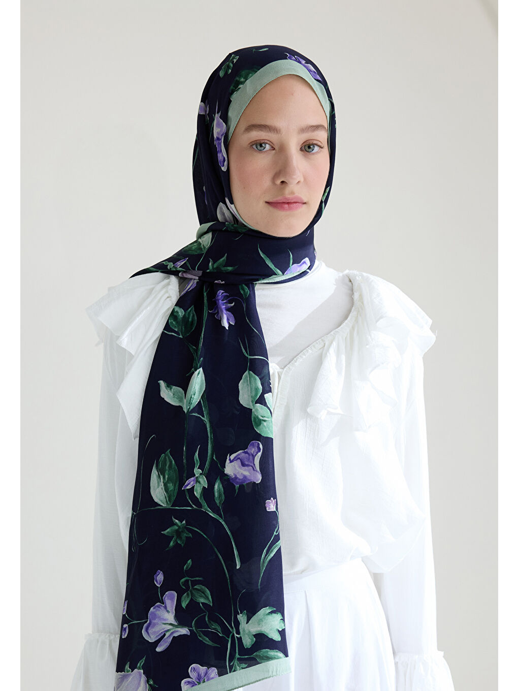 Love Garden Floş Viskon Şal Lacivert-2