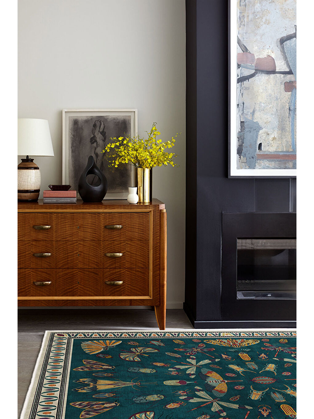 Mavi Dekoratif Özel Tasarım Yıkanabilir İnce Kaymaz Tabanlı Modern Halı KECE FR21-1