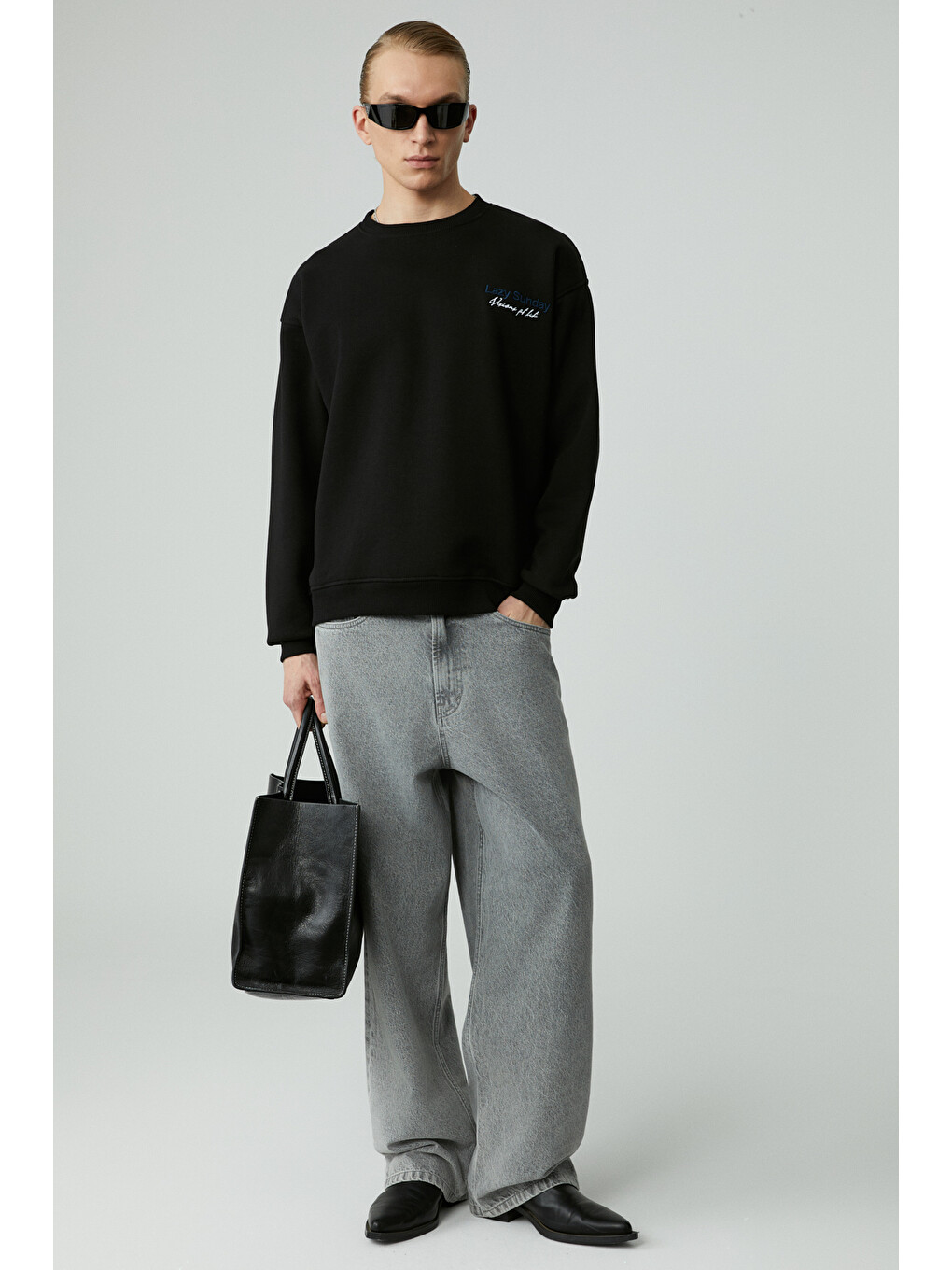 Lazyness Erkek Yuvarlak Yaka 3 İplik Siyah Sweatshirt-1