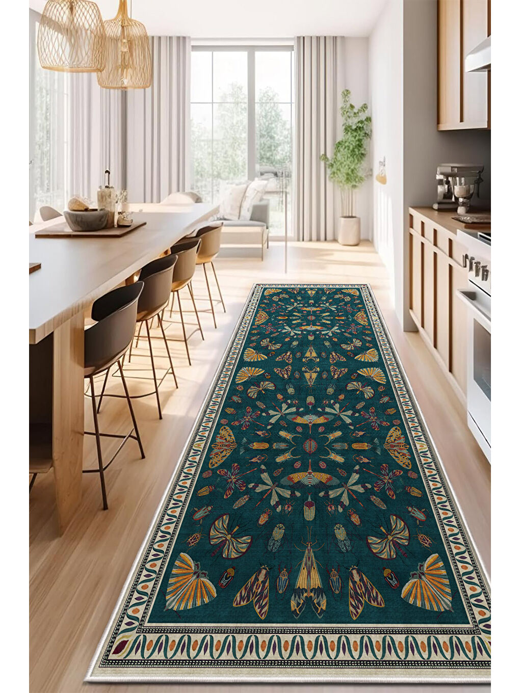 Mavi Dekoratif Özel Tasarım Yıkanabilir İnce Kaymaz Tabanlı Modern Halı KECE FR21-4