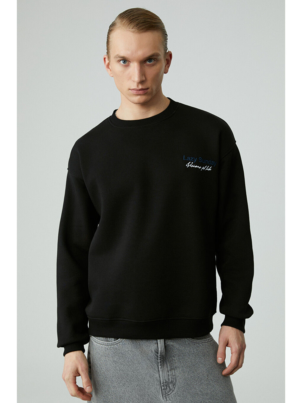 Lazyness Erkek Yuvarlak Yaka 3 İplik Siyah Sweatshirt-2