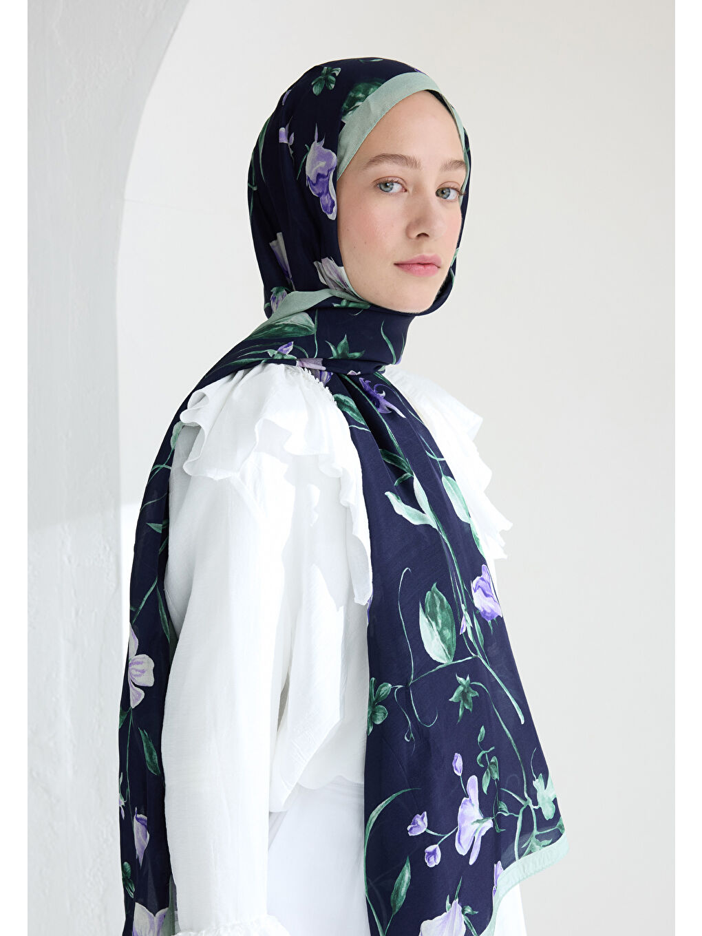Love Garden Floş Viskon Şal Lacivert-3