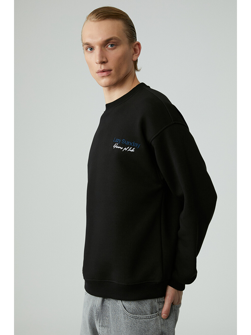 Lazyness Erkek Yuvarlak Yaka 3 İplik Siyah Sweatshirt-3