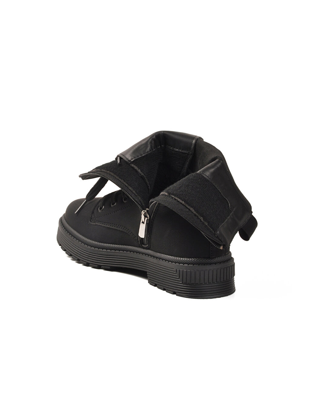 Siyah Nubuk İçi Polarlı Fermuarlı Uzun Kaymaz Taban Kadın Bot 23002 Z-3