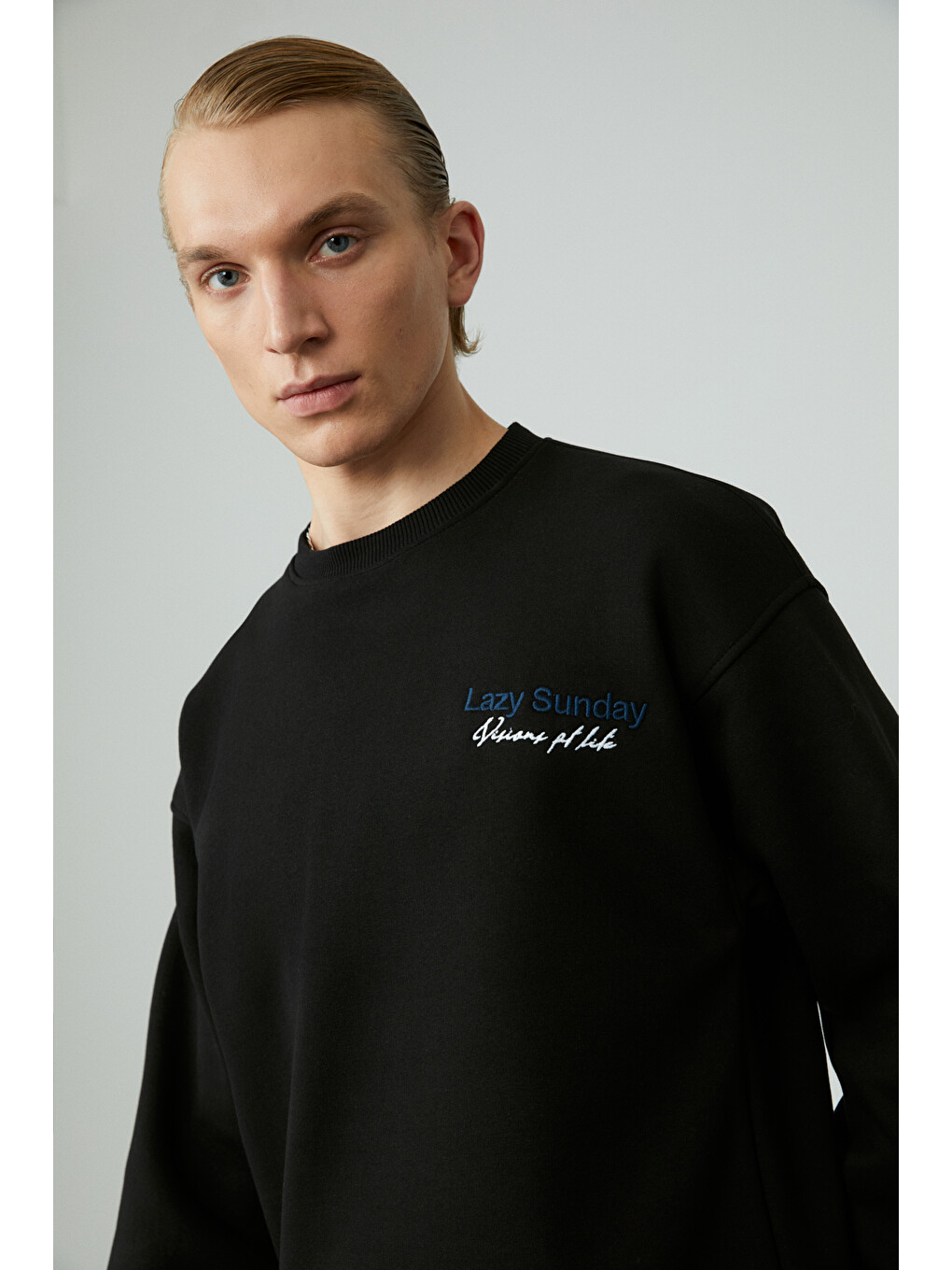Lazyness Erkek Yuvarlak Yaka 3 İplik Siyah Sweatshirt-4