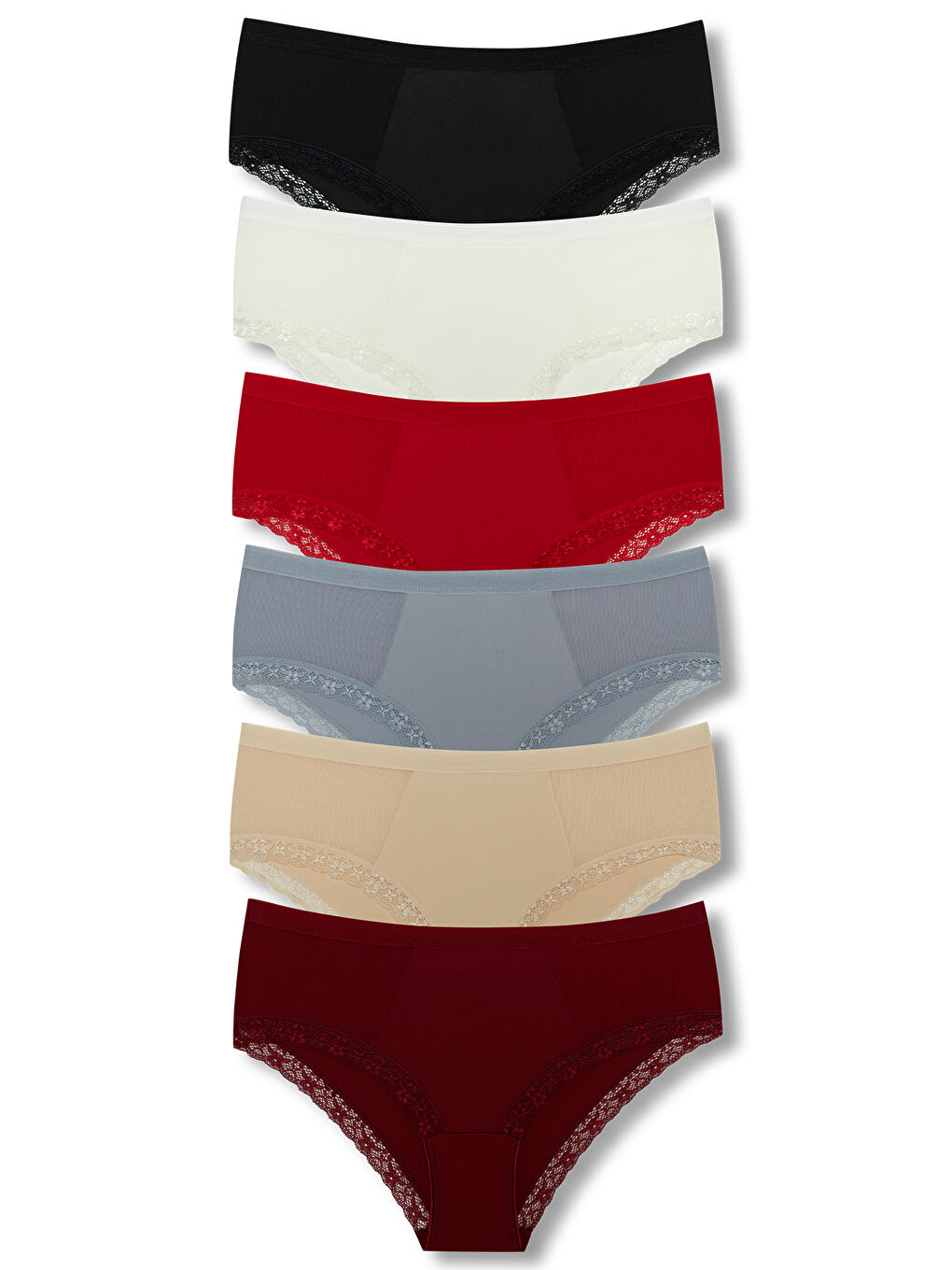 Karışık İnterlok Tül Detaylı Beli Lastikli Yüksek Bel Kadın Külot 6'lı