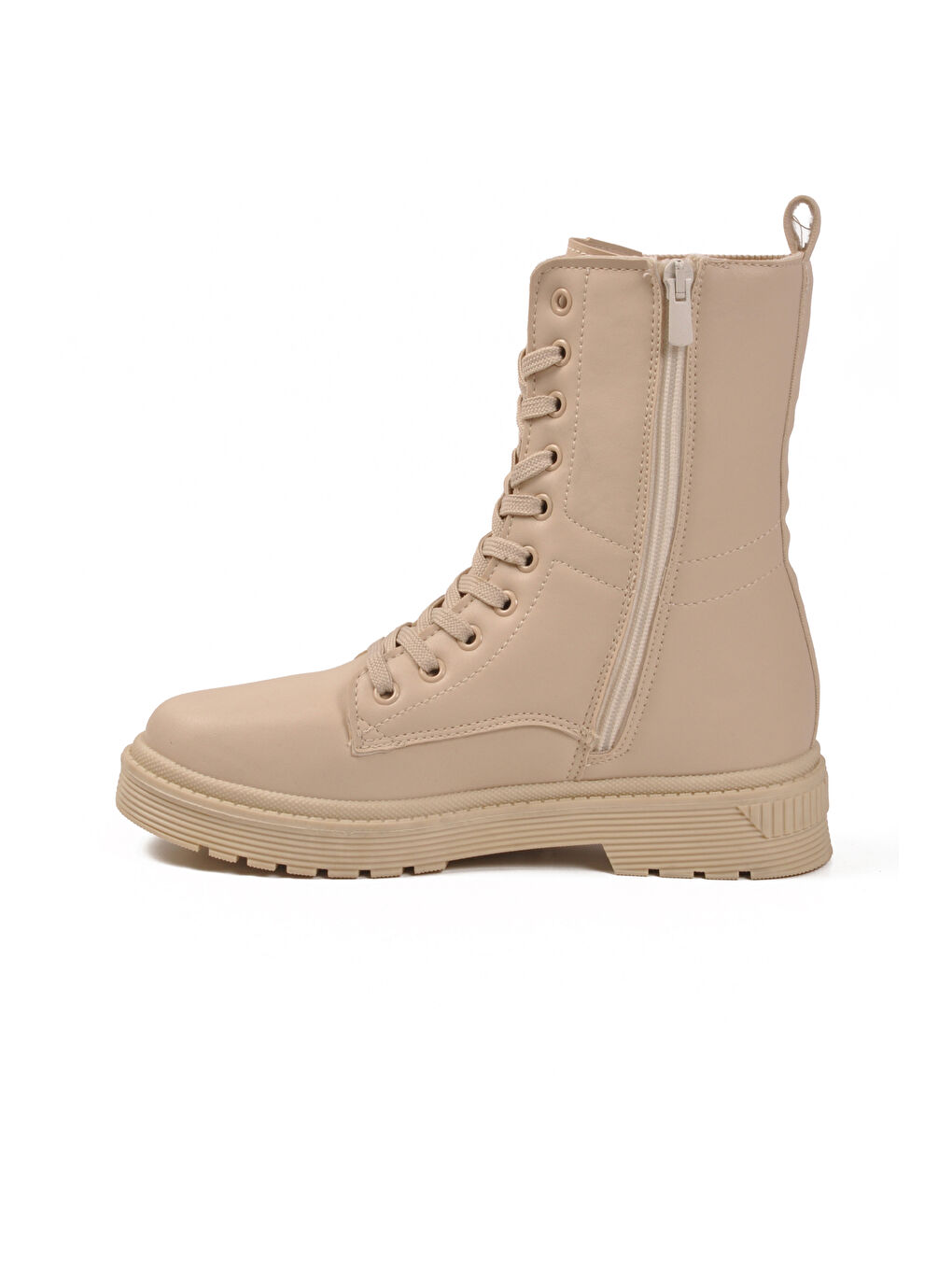 Bej İçi Polarlı Fermuarlı Uzun Kaymaz Taban Kadın Bot 23002 Z-1