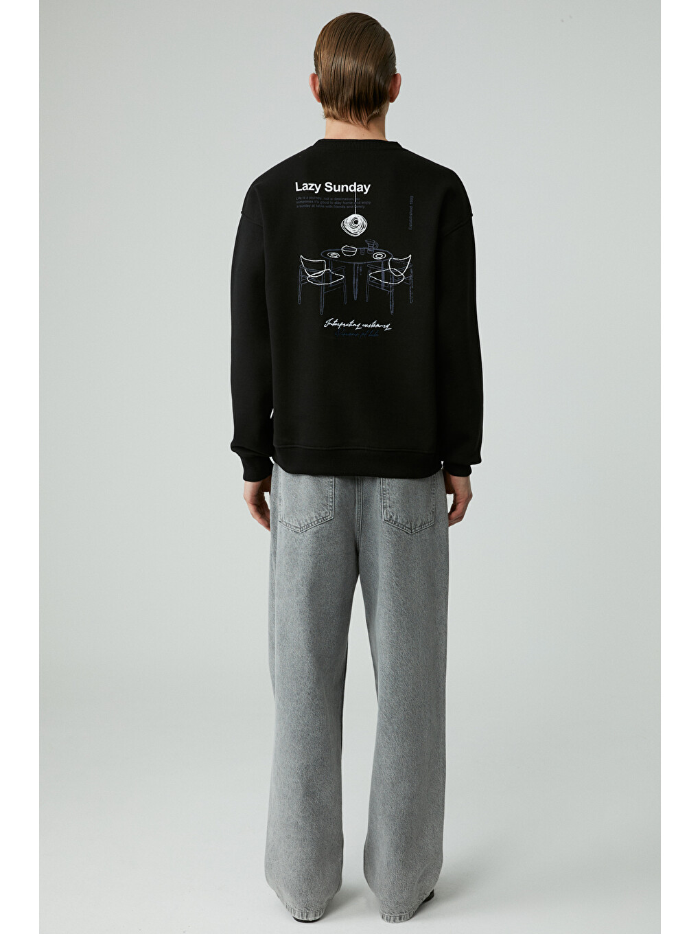 Lazyness Erkek Yuvarlak Yaka 3 İplik Siyah Sweatshirt-5